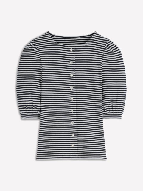 BODEN Evie Ribbed Puff Sleeve Top-Ivory, Navy Stripe