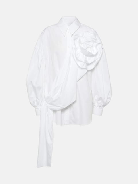 Floral-appliqué cotton poplin shirt