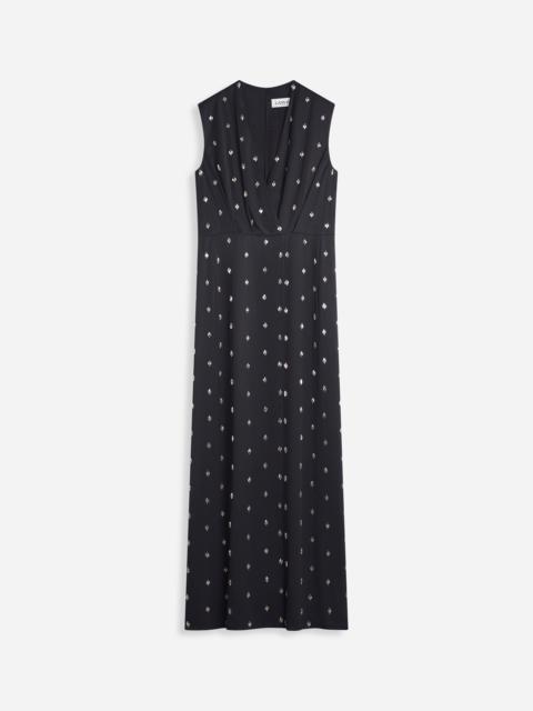 Lanvin SLEEVELESS V NECK WRAP DRESS IN SATIN