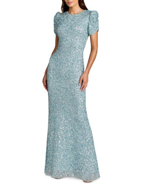 MAC DUGGAL Women's Beaded Short-Sleeve Gown - Powder Blue