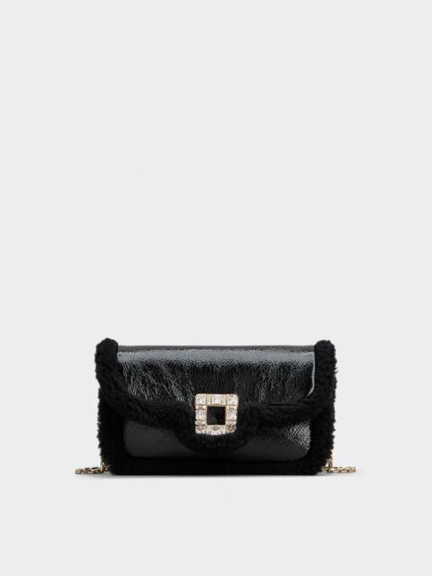 Roger Vivier Jeu de Fille Viv' Shearling Strass Buckle Clutch Bag in Patent Leather