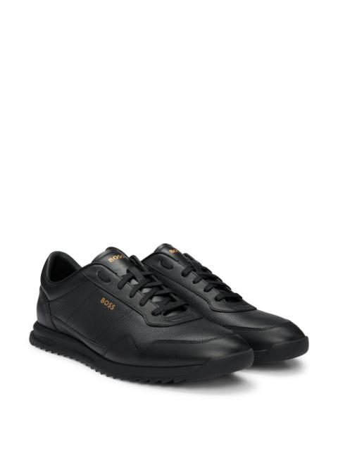 BOSS TUMBLED-LEATHER LACE-UP TRAINERS WITH PLAIN TRIMS