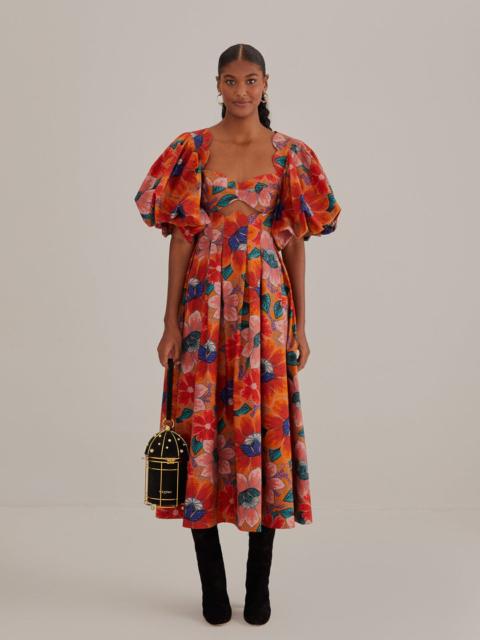 FARM RIO Orange Marias Floral Cut-Out Midi Dress