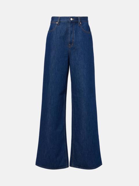 GUCCI Leather-trimmed wide-leg jeans