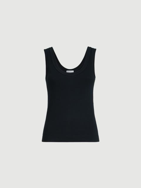 Brunello Cucinelli Stretch cotton ribbed jersey top with monili
