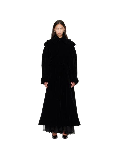 Jean Paul Gaultier Black Nylon Flock Long Trench Coat