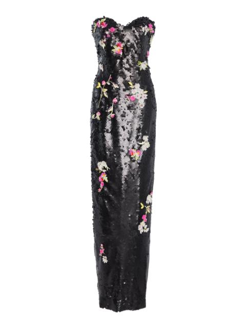 Monique Lhuillier Sequined Column Gown black