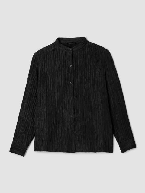 EILEEN FISHER Textured Silk Jacquard Band Collar Shirt