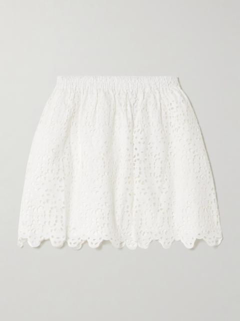 FRAME The Deco Scalloped Broderie Anglaise Cotton-poplin Mini Skirt