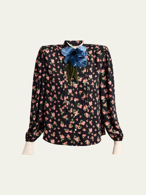 Valentino Embellished Floral-Print Shirt
