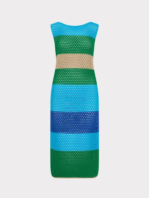 MILLY Open Stitch Boat Neck Midi Dress