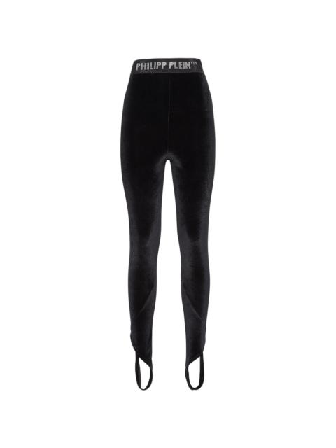 logo-underband velvet leggings