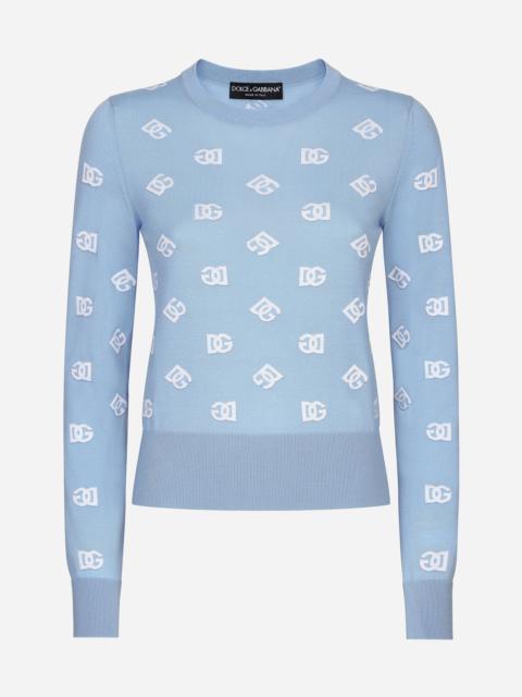 Dolce & Gabbana Wool and silk jacquard sweater with tonal DG logo