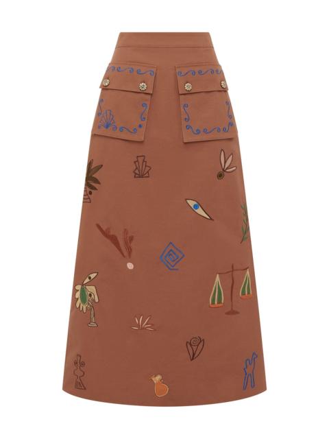 ALÉMAIS Dusty Embroidered Midi Skirt