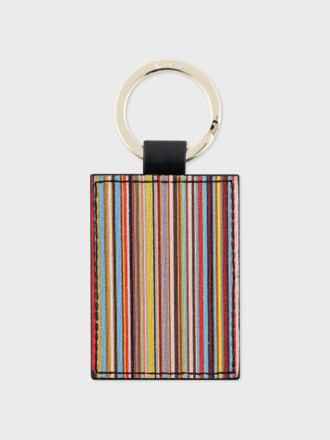 Black Calf Leather 'Signature Stripe' Keyring