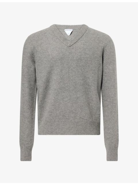 Bottega Veneta Embroidered-Logo V-Veck Wool And Cashmere Jumper
