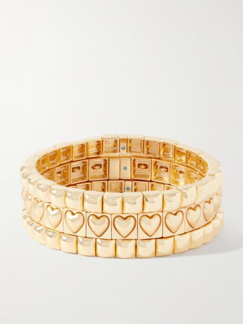 ROXANNE ASSOULIN The Puffy Heart Stud Set Of Three Gold-tone Bracelets