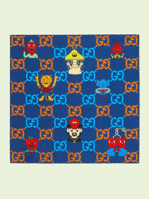 GUCCI GG emoji print silk pocket square