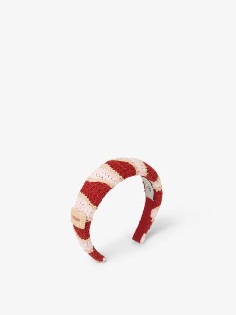 FENDI Headband Pink and red crochet cotton and raffia hair band