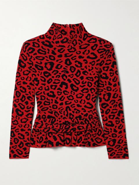 MARIE ADAM-LEENAERDT Ruched jacquard-knit peplum top Red