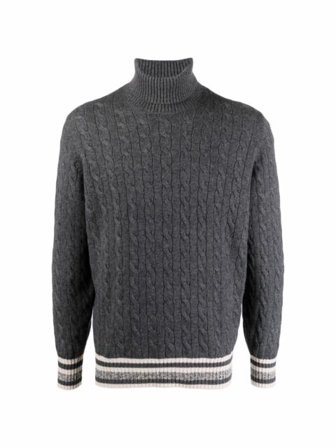 cable-knit roll neck jumper