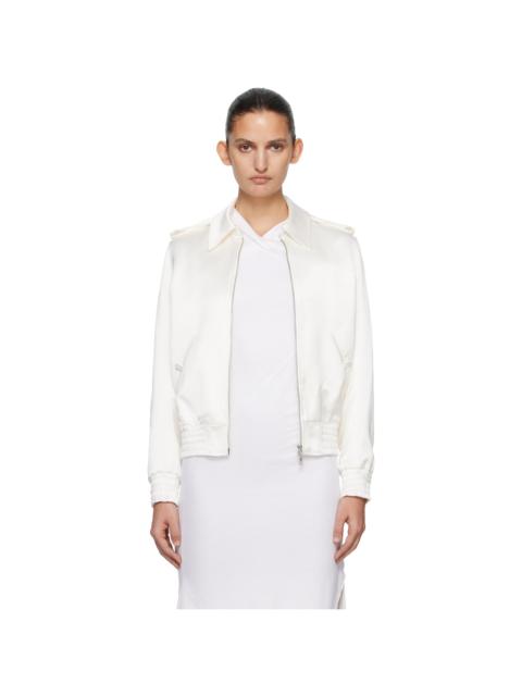 AARON ESH Off-White Satin Blouson Flight Jacket