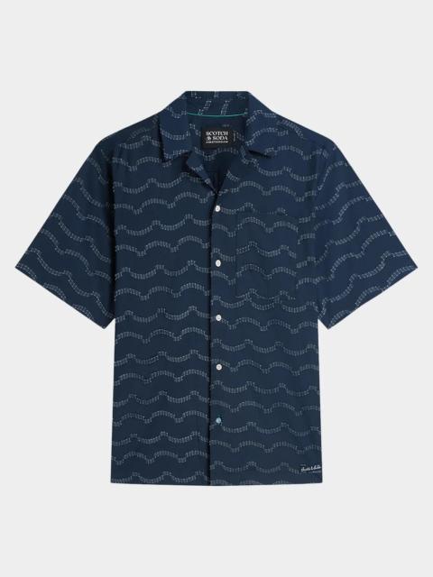 SCOTCH & SODA Men's Wave Jacquard Relaxed-Fit Camp Shirt