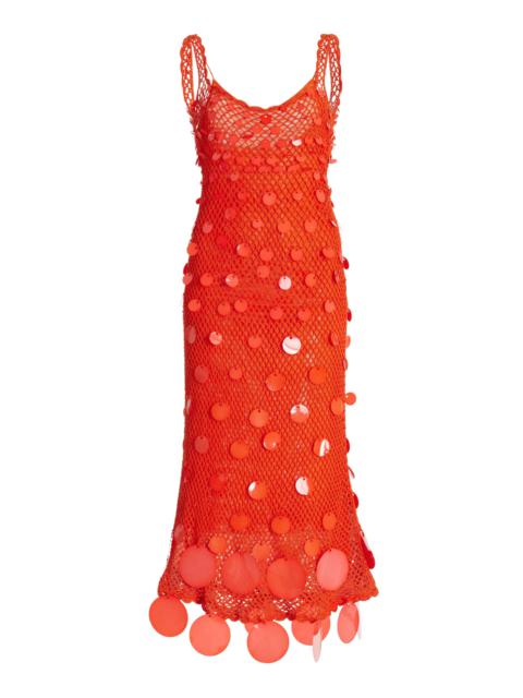 Paillette-Sequined Crocheted Cotton Midi Dress orange