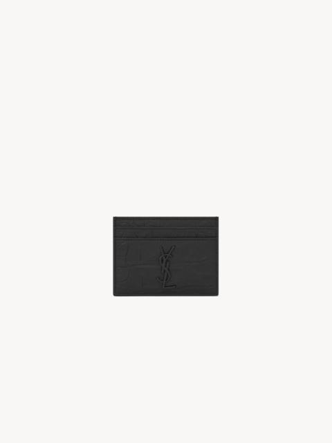 SAINT LAURENT CASSANDRE CARD CASE IN CROCODILE-EMBOSSED LEATHER
