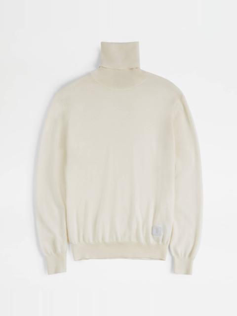 Tod's TURTLENECK IN WOOL AND SILK - WHITE