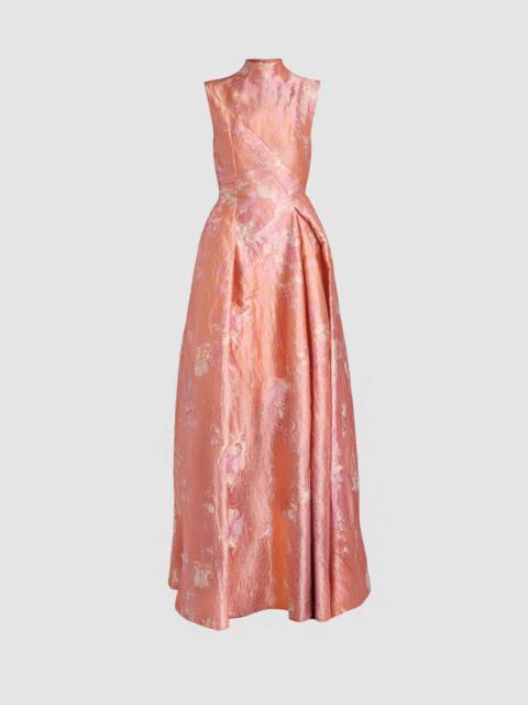 Erdem FLORAL PRINT TEXTURED SATIN HOURGLASS GOWN