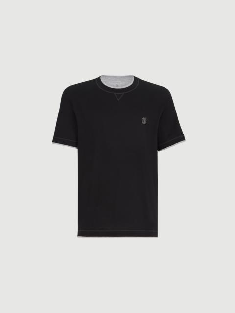 Brunello Cucinelli Cotton jersey crew neck T-shirt with logo and faux-layering