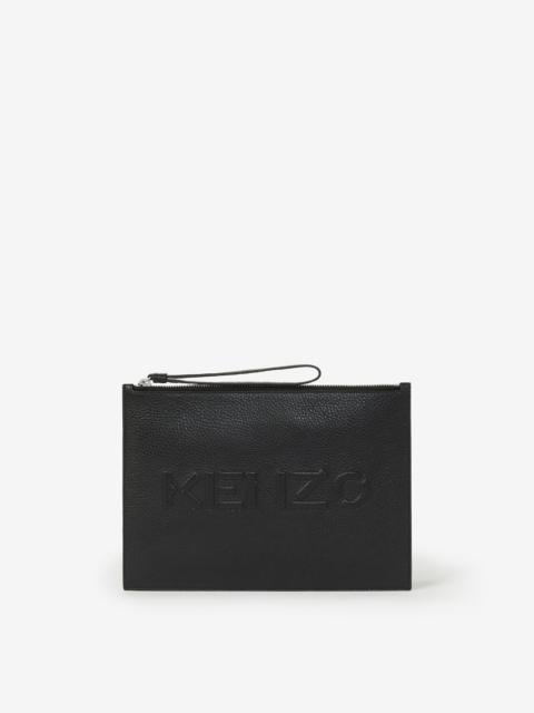 KENZO KENZO Imprint large grained leather pouch