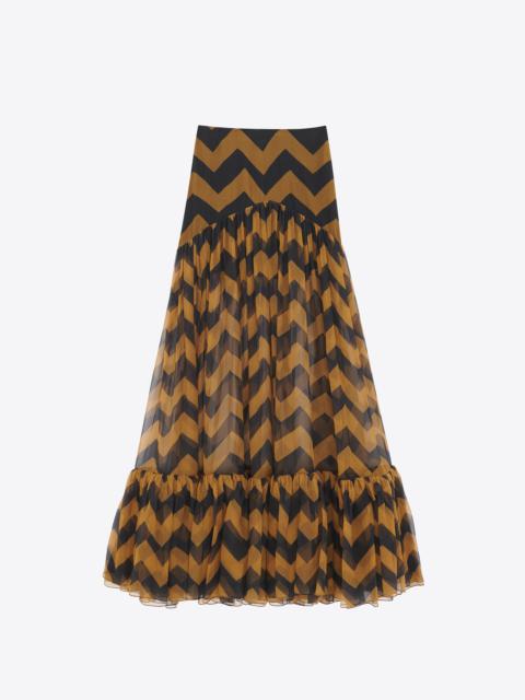 SAINT LAURENT ruffled long skirt in chevron silk