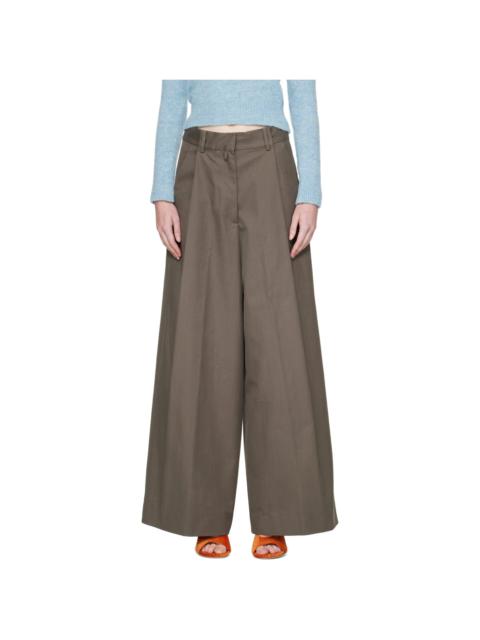 Dries Van Noten Khaki Wide Pleated Cotton Trousers