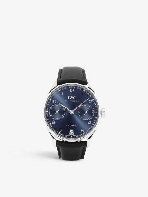 IW500710 Portugieser stainless-steel and leather automatic watch