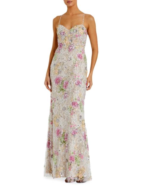MAC DUGGAL Women's Prom Floral Sequined Bustier Gown - Ivory Multi