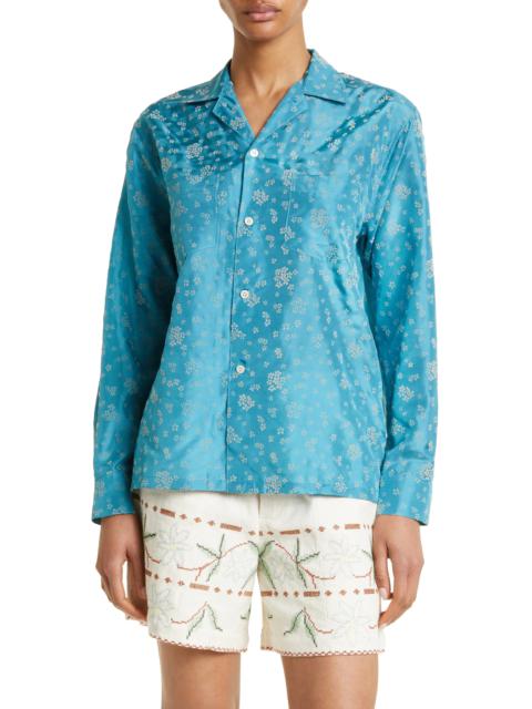 Flocked Floral Silk Button-Up Shirt