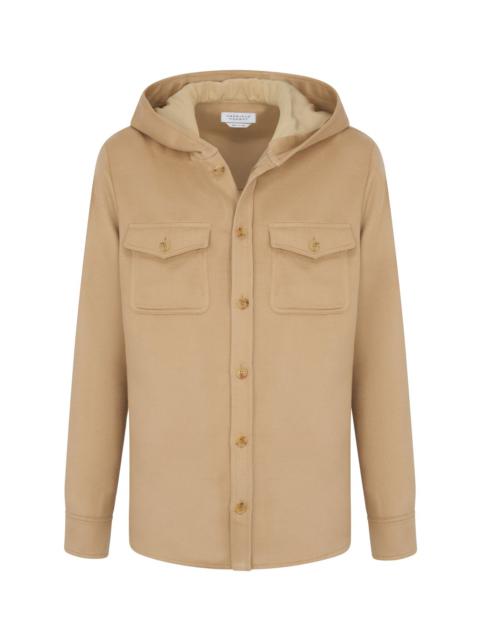 GABRIELA HEARST Swift Hoodie Shirt in Camel Winter Silk