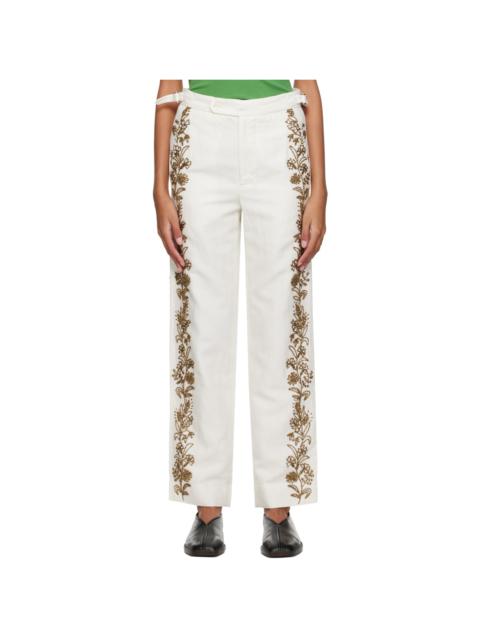 Off-White Beaded Wheat Flower Trousers