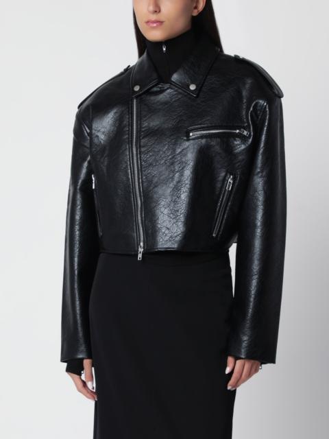 The Frankie Shop Black cropped biker jacket in faux leather