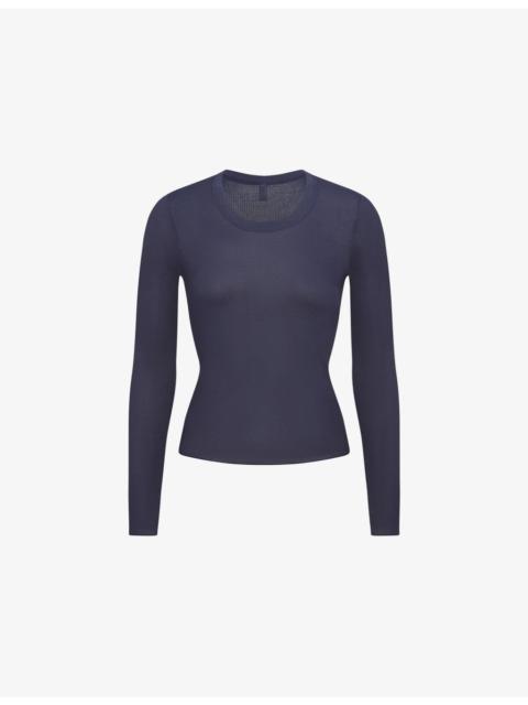 SKIMS Sheer Rib Long-Sleeve Crew Neck Jersey Top