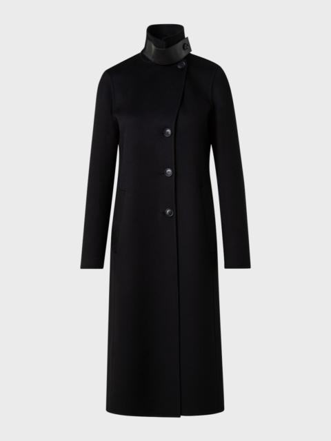AKRIS Leather Collar Cashmere Coat