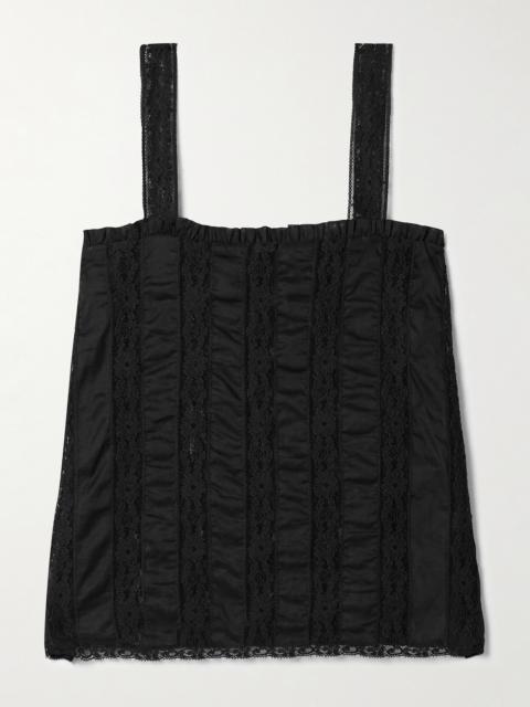 LORETTA CAPONI Radda Ruffled Paneled Cotton-voile And Lace Top
