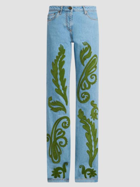 Etro Women's Embroidered Straight-Leg Jeans - Blue Multi