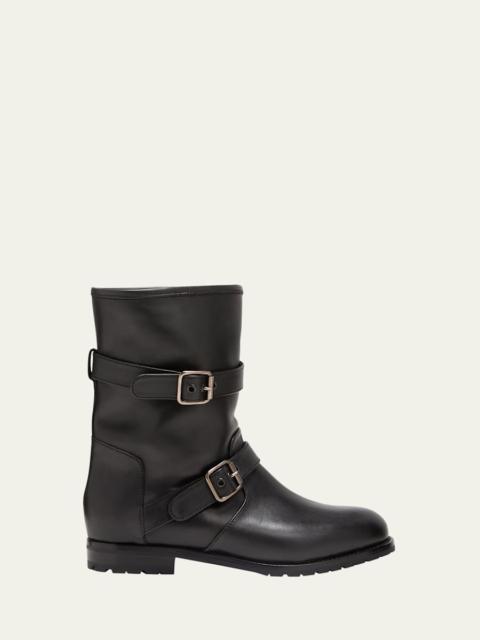 Manolo Blahnik Sulaltra Leather Buckle Biker Booties