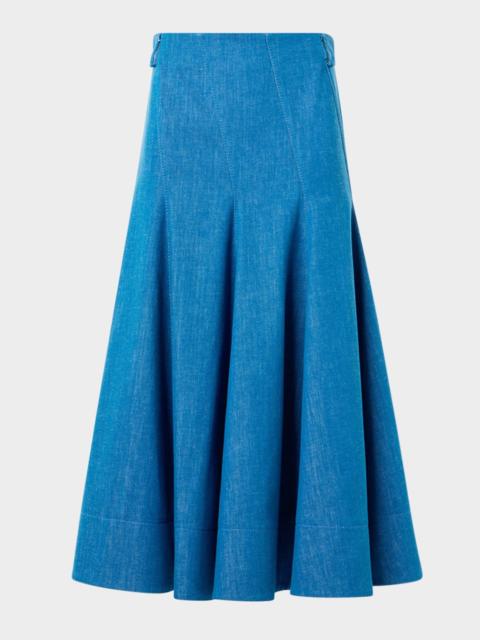 AKRIS Pleated Stretch Denim Midi Skirt