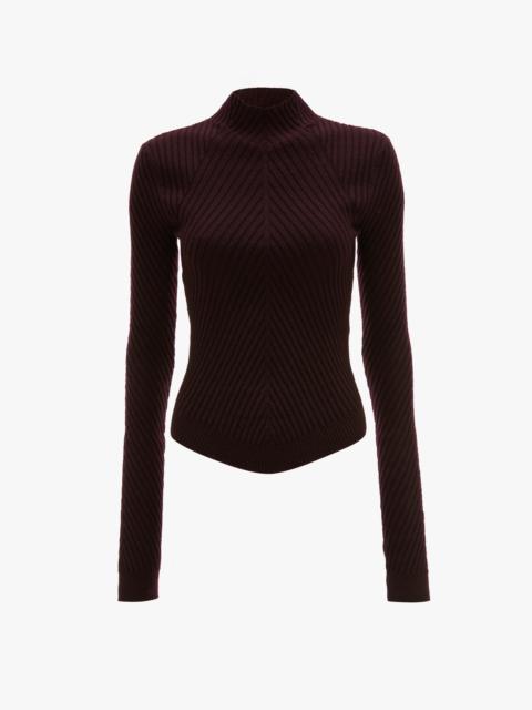 Victoria Beckham Ribbed Long Sleeve Knit Polo In Merlot