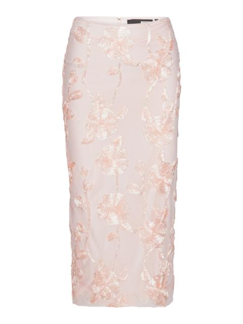 ROTATE Floral-Appliquéd Mesh Midi Skirt light pink