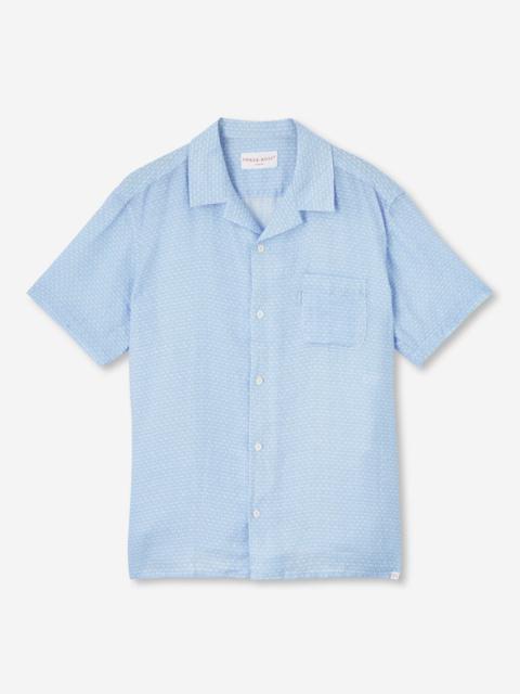 Derek Rose Men's Short Sleeve Shirt Milan 15 Linen Blue